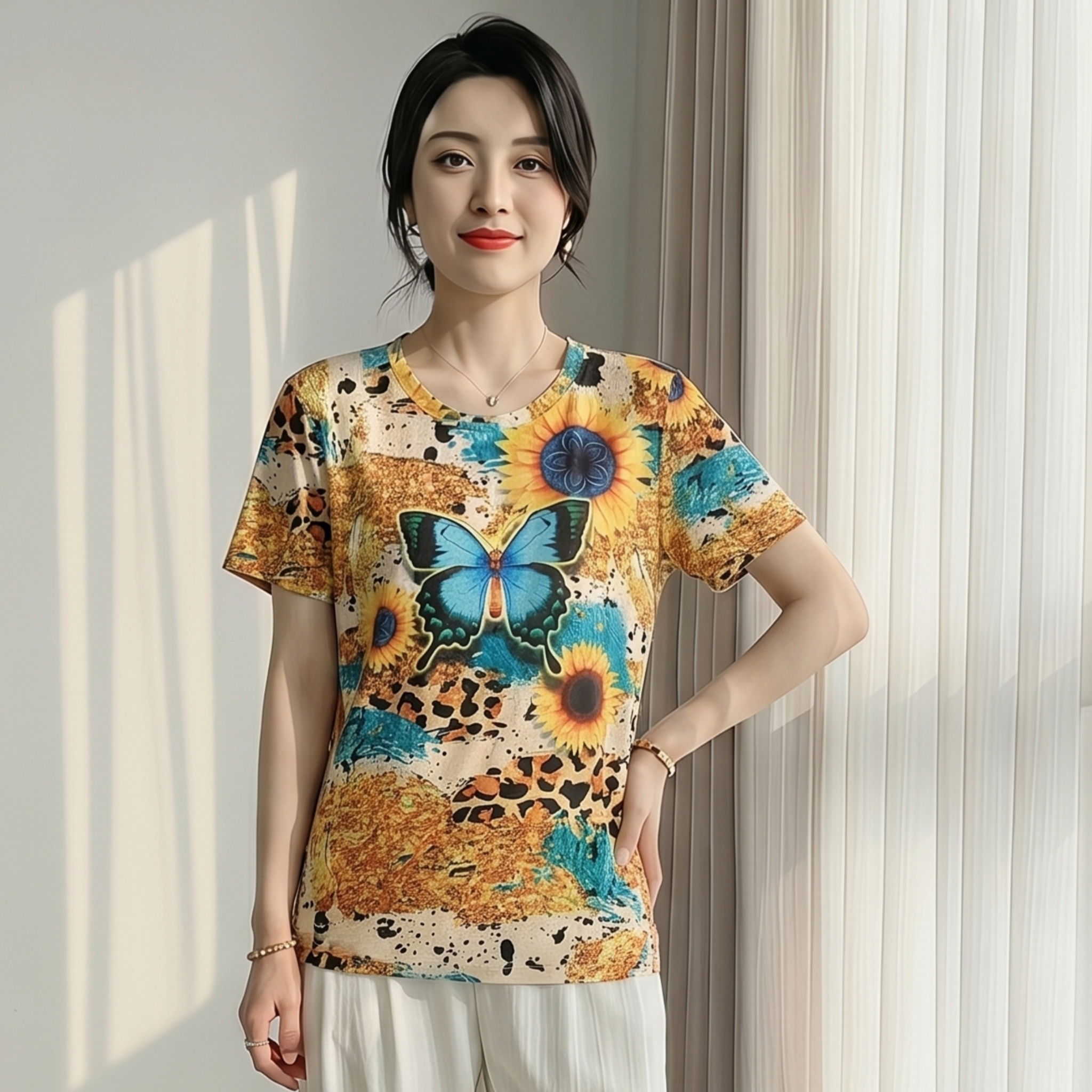 유럽 상품 2026 여름 새로운 패션 만화 포지셔닝 프린트 반팔 티셔츠 기본 셔츠 몸매 가꾸기 맨위 여성 작은 셔츠