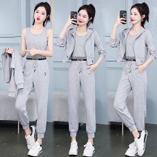 批发灰色卫衣套装女<b class='q'>春</b>秋季2023年新款网红炸街时尚休闲运动服三件套裤