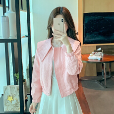 批发小香风粉色娃娃领外套女短款棒球服2026年春秋别致甜辣很仙的夹克