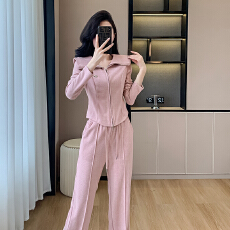 批发小香风时尚粉色<b class='q'>长袖</b>卫衣阔腿裤女2026春季新款休闲<b class='q'>运动</b>服两件套装