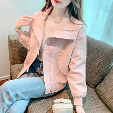 批发粉色外套女春款小个子2026新款减龄漂亮洋气娃娃领短款甜美