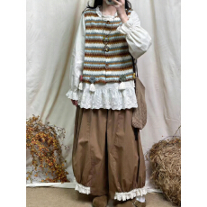 批发2026新款春季日系复古<b class='q'>宽松</b>显瘦松紧腰拼接蕾丝<b class='q'>阔腿裤</b>女花苞<b class='q'>裤</b>