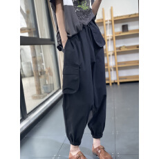 批发春夏新款松紧腰纯色立体口袋宽松显瘦百搭纯棉<b class='q'>韩版</b><b class='q'>哈伦裤</b>