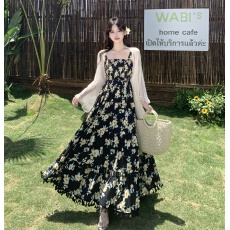 批发实拍大码女装法式气质高腰印花吊带裙夏季薄紗开衫碎花<b class='q'>连衣裙</b>套装