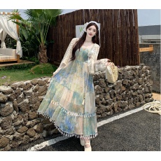 批发实拍大码女装法式气质高腰印花吊带裙夏季薄紗开衫碎花<b class='q'>连衣裙</b>套装