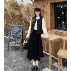 批发大码女装小香风珠片刺绣重工马甲外套<b class='q'>蕾丝</b>上衣灯芯绒半身裙三件套