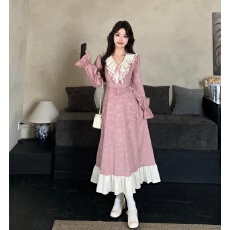 批发大码女装提花雪尼尔拼接长裙2025冬季新款微胖mm设计感连衣裙