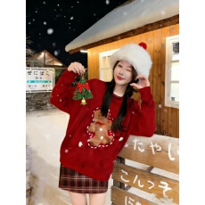 批发<b class='q'>秋</b>冬2025新款大码女装微胖宽松圣诞姜饼人上衣慵懒风圆领套头毛衣