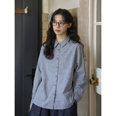 批发实拍2025秋冬新款 文艺森系学院风气质格纹<b class='q'>衬衫</b>上衣女