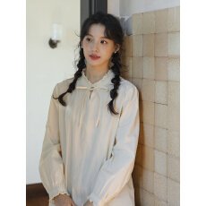 批发实拍2025秋季新款 文艺森系系带蝴蝶结<b class='q'>衬衫</b>上衣女