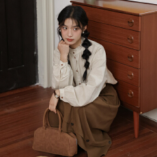 批发实拍2025秋季新款 文艺森系立领打底花边<b class='q'>衬衫</b>上衣女