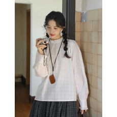 批发实拍2025秋季新款 文艺森系立领暗纹设计感<b class='q'>衬衫</b>上衣女