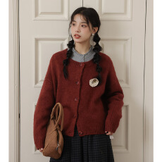 批发主推2025实拍 秋冬森系文艺日系圆领加厚保暖开衫毛衣上衣女