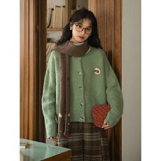 批发主推2025实拍 秋冬森系文艺日系圆领加厚保暖开衫毛衣上衣女