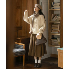 批发实拍2025新款 文艺复古<b class='q'>百搭</b>深卡其色半身伞裙女