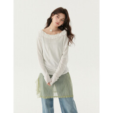 批发实拍2026春 花边松弛设计感大领显瘦莫代尔防嗮凉爽舒适T恤<b class='q'>上衣</b>女