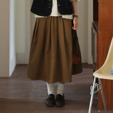 批发秒发实拍夏季新款日系文艺棕色中长半身裙女