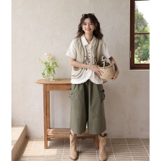 批发实拍夏季新款 日系简约刺绣重工马甲上衣女