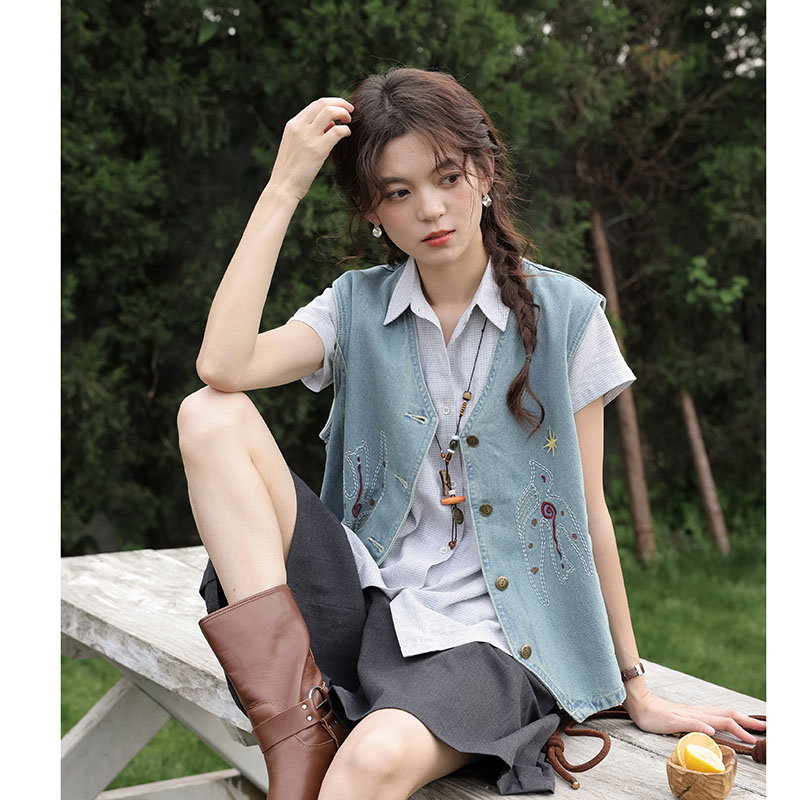 실사 여름 새로운 문예 데님 베스트 맨위 여성