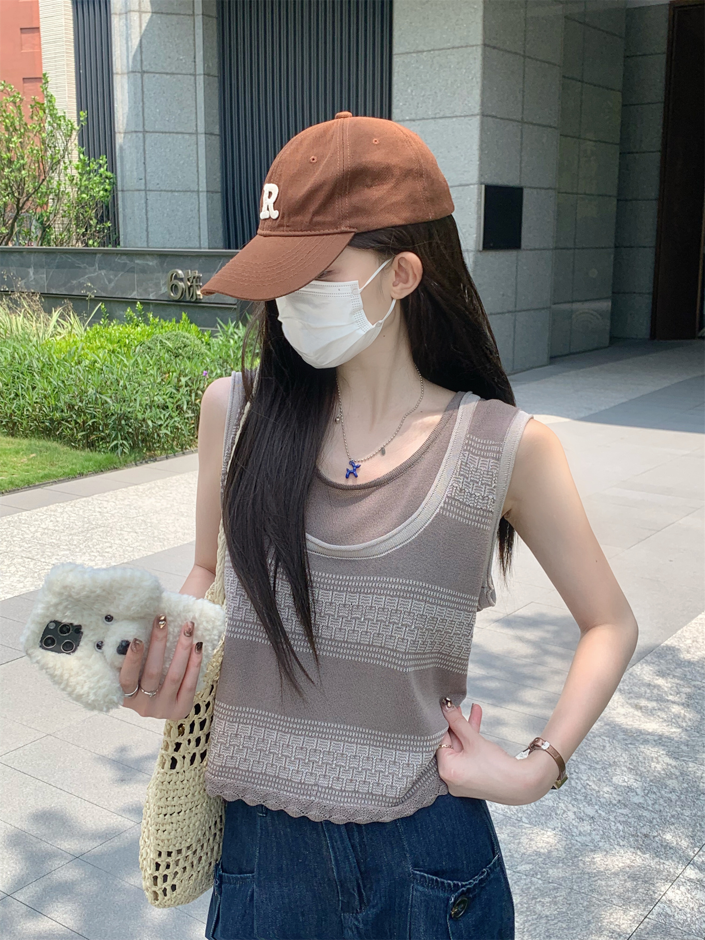 FA36492# 假两件条纹设计感无袖外穿背心女夏绝美上衣 服裝批發女裝批發服飾貨源