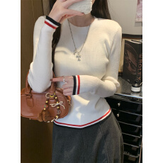 批发实拍实价针织长袖t恤女秋冬季收腰显瘦短款内搭打底衫<b class='q'>上衣</b>