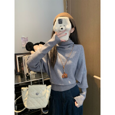 批发实拍实价秋冬半高领时尚蝙蝠袖针织衫毛衣女慵懒风<b class='q'>长袖</b>上衣