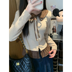 批发实拍实价复古娃娃领系带修身短衬衫秋冬蝴蝶结系带上衣<b class='q'>长袖</b>女