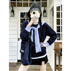 批发实拍实价条纹披肩长袖针织开衫<b class='q'>女</b>秋冬假两件显瘦<b class='q'>打底衫</b>上衣