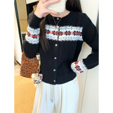 批发实拍实价费尔岛风黑色<b class='q'>针织</b><b class='q'>开衫</b>女秋季长袖修身显瘦加厚上衣