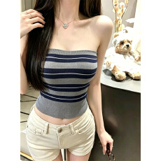 批发实拍实价<b class='q'>条纹</b>抹胸上衣女夏纯欲高级感打底内搭针织小衫