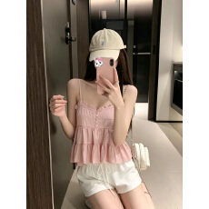 批发实拍实价韩系甜美风<b class='q'>V领</b>蕾丝花边吊带上衣减龄百搭背心女夏