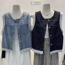 批发2025爆款推荐秋<b class='q'>冬</b>春装新款韩版简约百搭韩系蕾丝边牛仔马甲