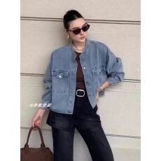 批发2025韩国东大门代购秋季新款女装圆领净版时尚系扣双贴袋牛仔外套