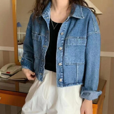 批发2025韩国东大门代购秋季新款女装净版时尚系扣双贴袋牛仔外套
