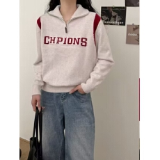 批发2025秋冬新款韩版字母印花立领半拉链针织<b class='q'>开衫</b>女长袖宽松上衣外套