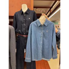 批发复古减龄刺绣翻领牛仔衬衫2025新款百搭休闲秋季长袖上衣女