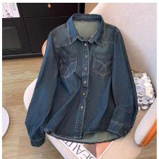 批发复古港风蓝色牛仔衬衫女秋冬2025新款叠穿衬衣<b class='q'>设计</b>感上衣