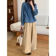 批发小个子显高荷叶摆牛仔衬衫女长袖2025春夏外穿休闲上衣衬衣