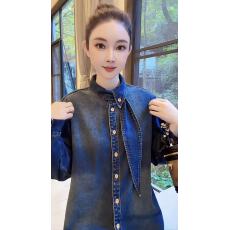 批发Nalian/拿恋豆子优选-港味复古领带加绒设计感<b class='q'>牛仔</b><b class='q'>衬衫</b><b class='q'>女</b>