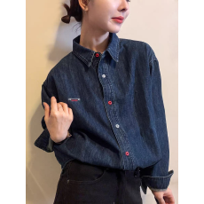 批发字母刺绣牛仔衬衫女欧洲站2026新款欧货女装时尚打底衫潮