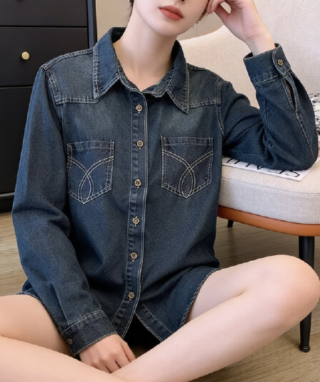레트로 항구 바람 파란색 데님 여성 셔츠 가을 겨울 2026 새로운 스택 착용 셔츠 디자인 센스 맨위