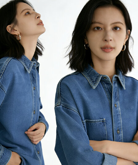 2026 새로운 세련된 oversize 가을 어깨 디자인 센스 작은 대중 루즈핏 셔츠 프로필 모양 데님 여성 코트 가을