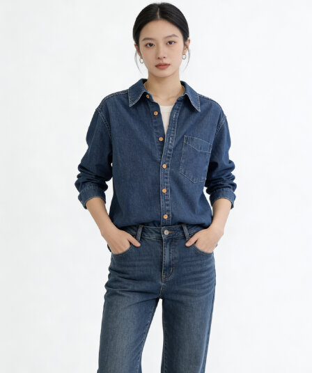데님 여성 셔츠 한국 스타일 루즈핏 연령 감소 다용도 폴로 칼라 긴팔 이른 봄 ins 레트로 셔츠 트렌디