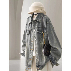 批发2026磨破做旧水洗蓝牛仔外套时尚洋气欧洲站<b class='q'>设计</b>感春季上衣