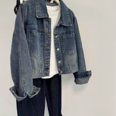 批发复古牛仔外套女春秋新款小个子短款<b class='q'>休闲</b>宽松百搭洗水做旧<b class='q'>夹克</b>上衣