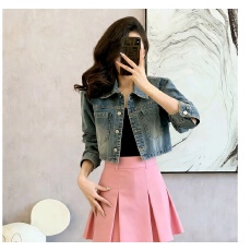 批发复古牛仔外套女春秋新款休闲宽松时尚百搭水洗小个子短款夹克上衣