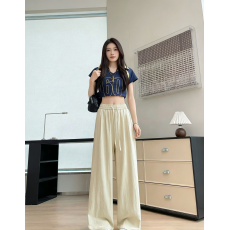 批发Emily Clud精选推荐～舒适亲肤休闲阔腿裤女夏高腰直筒拖地长裤子