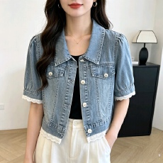 批发牛仔上衣女夏季薄款2026新款时尚翻领百搭短款小个子外穿短袖外套