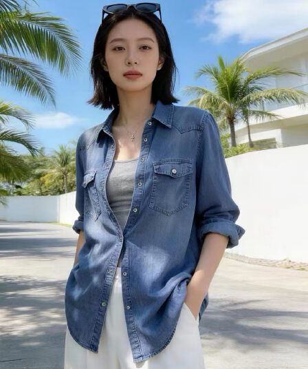 선택하지 마라. 몸 레트로 블루 데님 셔츠 캐주얼 look 누가 착용 모두 잘 생긴 ~ 중 루즈핏 데님 셔츠