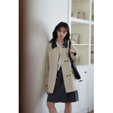 批发工装港风时尚百搭撞色宽松休闲拼接加厚棉衣女双排扣----加棉加厚